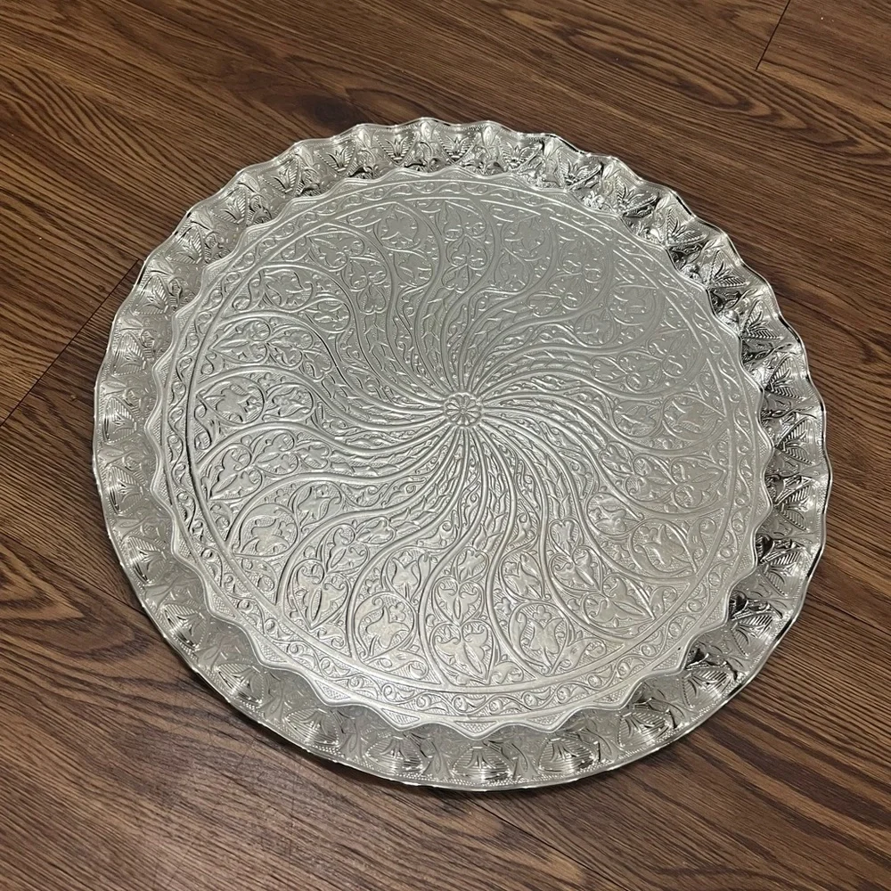 NEW Authentic Turkish Moroccan Silver Round Tray